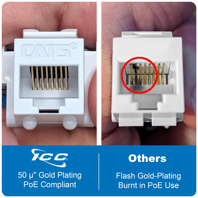 ICC CAT5e Keystone Jack with Inline IDC No Pair Split Wiring (Easier Termination) UL Listed PoE++ TAA VoIP Compliant for Wall Plate or Patch Panel, Works with JackEasy Termination Tool, Blue 25 Pack - Image 2